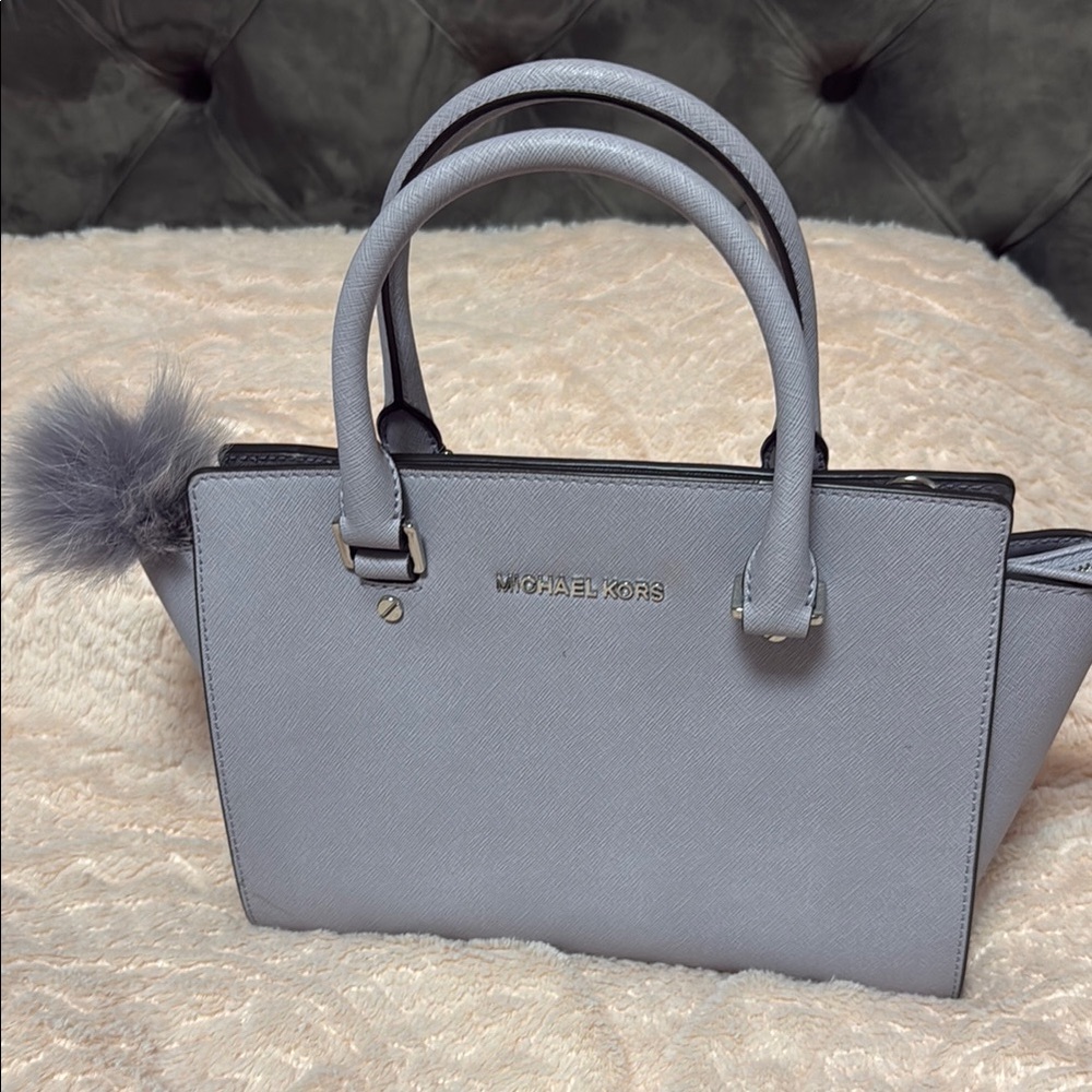 Michael Kors Gray Satchel with Structured Design and Textured Leather